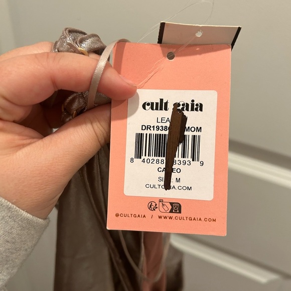 NWT Cult Gaia Leanne Low Back Metallic Satin Slip Dress Cameo - Picture 9 of 11